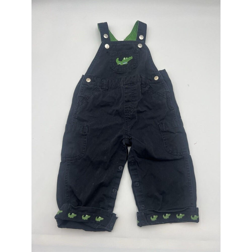 Gymboree baby black cotton overalls green Embroidered alligator trim 12-18 M Boy